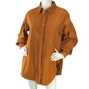 We The Free Women Size XS Top Button Down Cool & Clean Multi Media Cotton Orange
